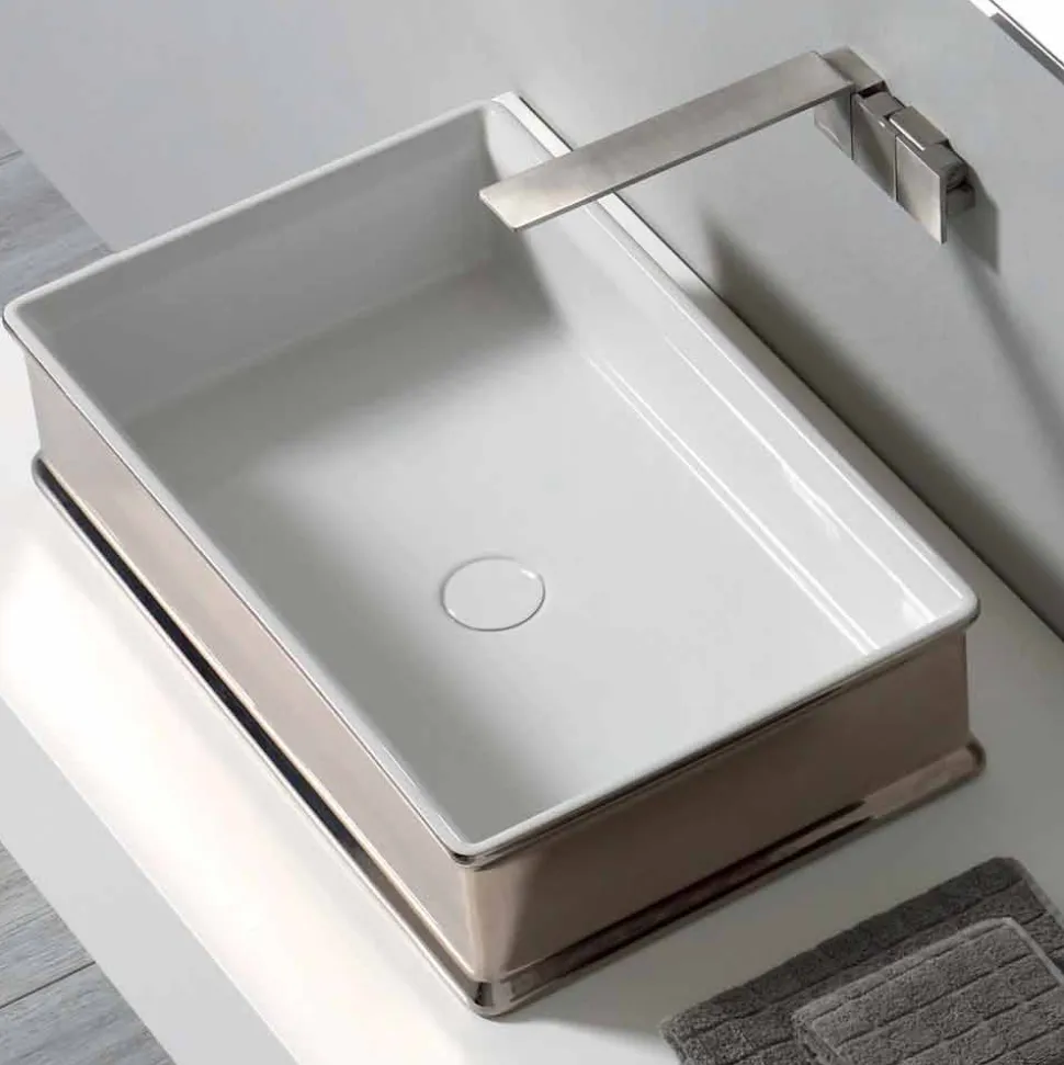 Lavabo di moderno design da appoggio in ceramica made in Italy Debora