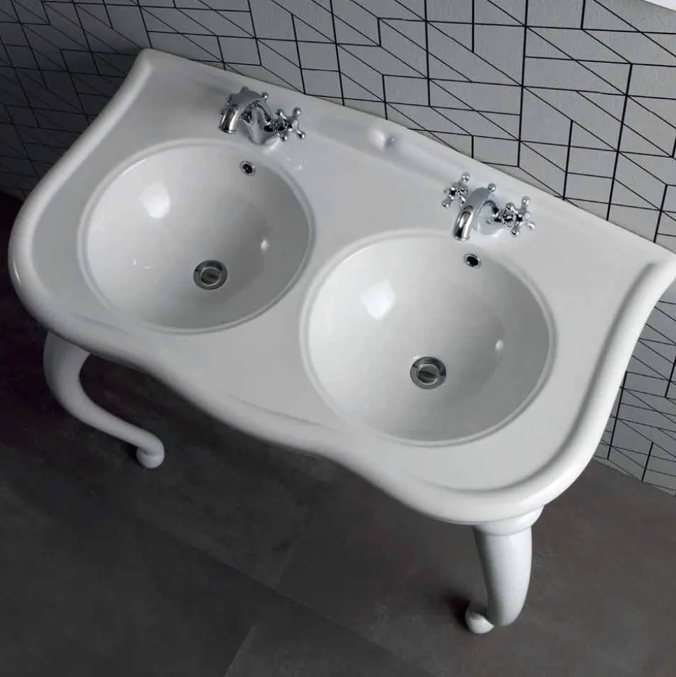 Lavabo Doppio a Consolle o a Parete in Ceramica Moderno Avise