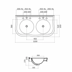 Lavabo Doppio a Consolle o a Parete in Ceramica Moderno Avise