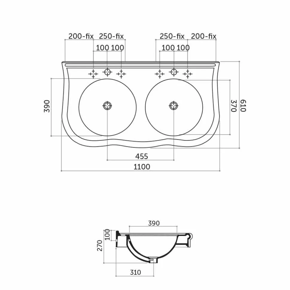 Lavabo Doppio a Consolle o a Parete in Ceramica Moderno Avise