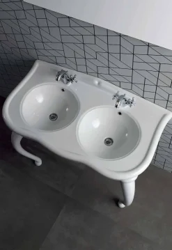 Lavabo Doppio a Consolle o a Parete in Ceramica Moderno Avise