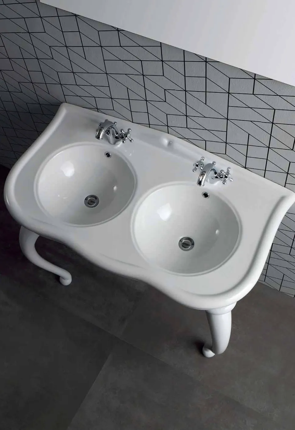 Lavabo Doppio a Consolle o a Parete in Ceramica Moderno Avise