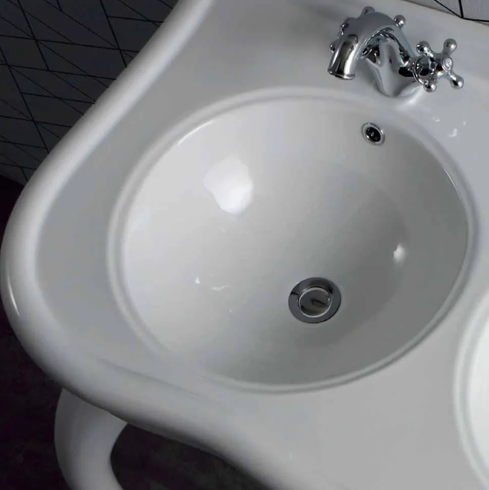Lavabo Doppio a Consolle o a Parete in Ceramica Moderno Avise