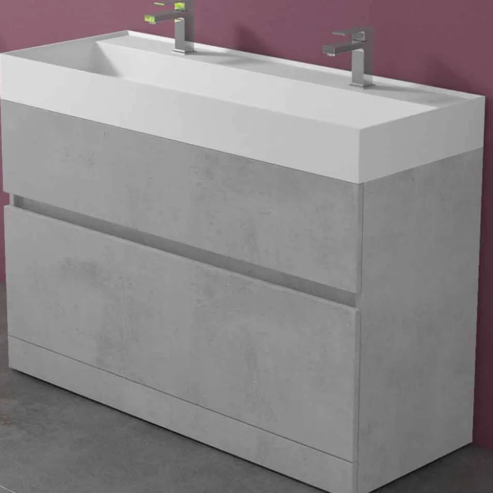 Lavabo Doppio con Mobile da Terra Design da Bagno Moderno in Laminato - Pompei