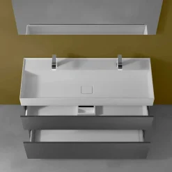 Lavabo Doppio con Mobile da Terra Design da Bagno Moderno in Laminato - Pompei