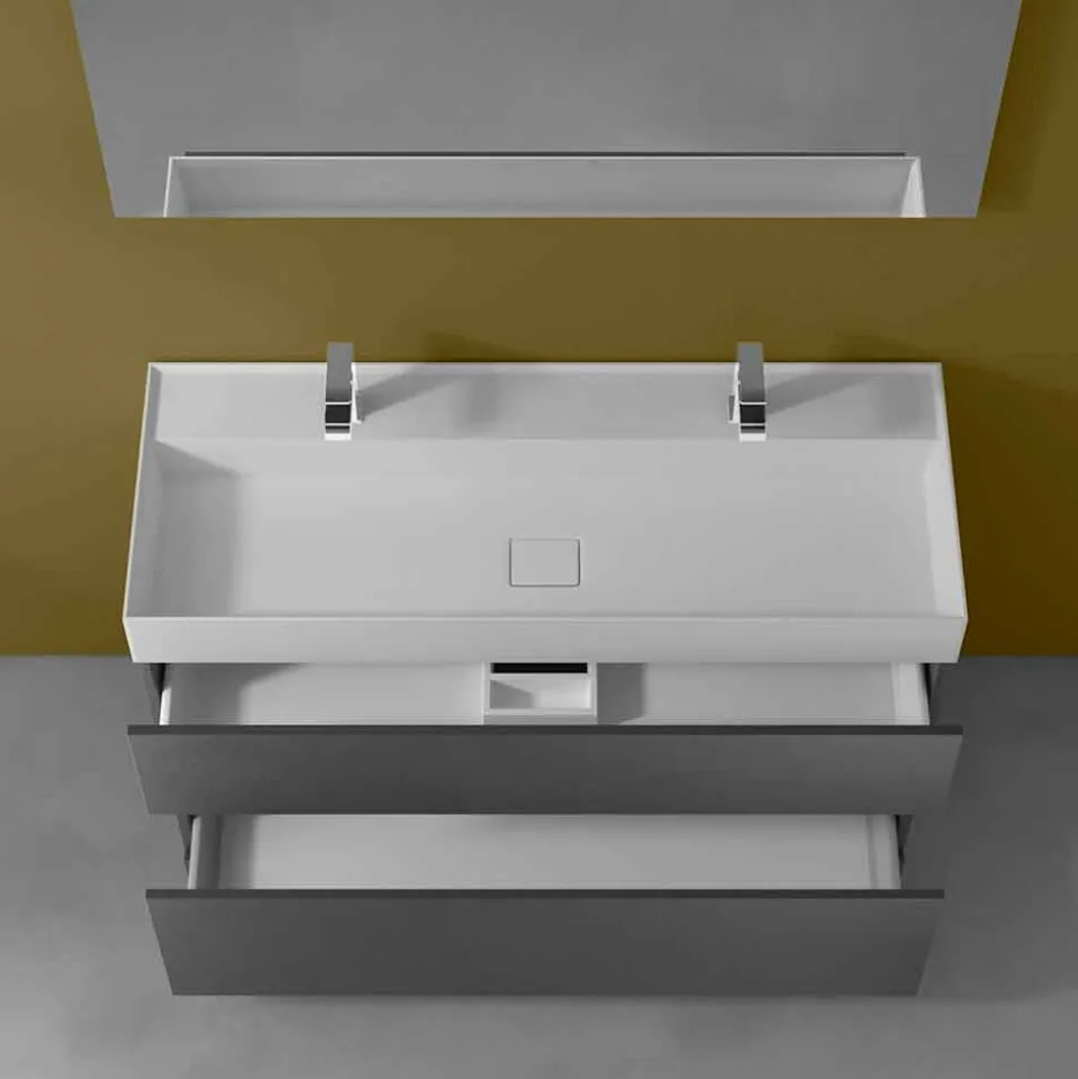 Lavabo Doppio con Mobile da Terra Design da Bagno Moderno in Laminato - Pompei