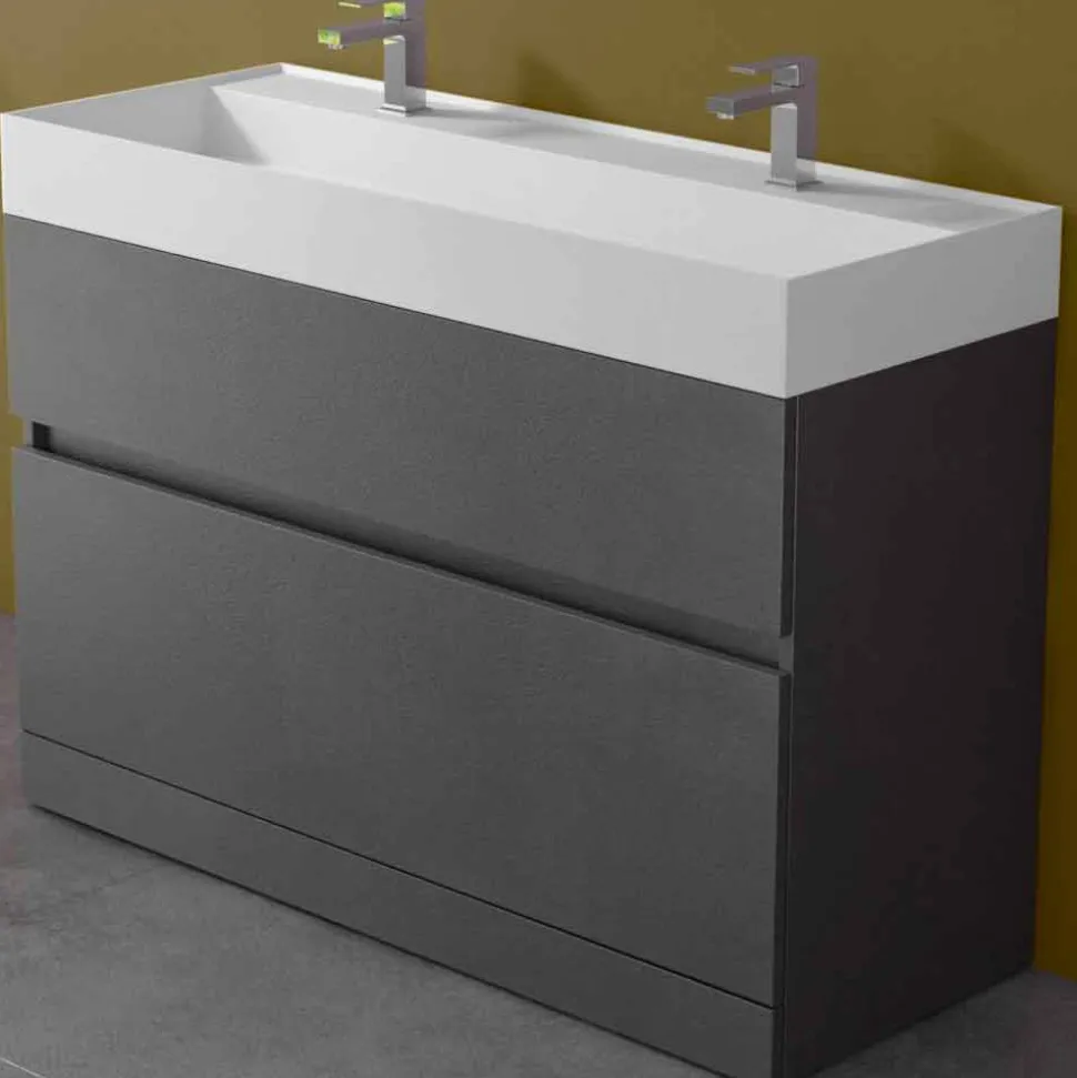 Lavabo Doppio con Mobile da Terra Design da Bagno Moderno in Laminato - Pompei