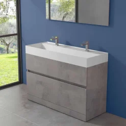Lavabo Doppio con Mobile da Terra Design da Bagno Moderno in Laminato - Pompei