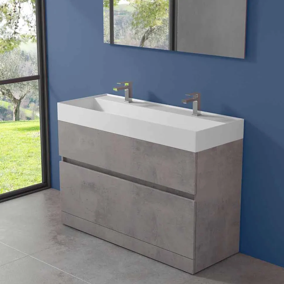 Lavabo Doppio con Mobile da Terra Design da Bagno Moderno in Laminato - Pompei