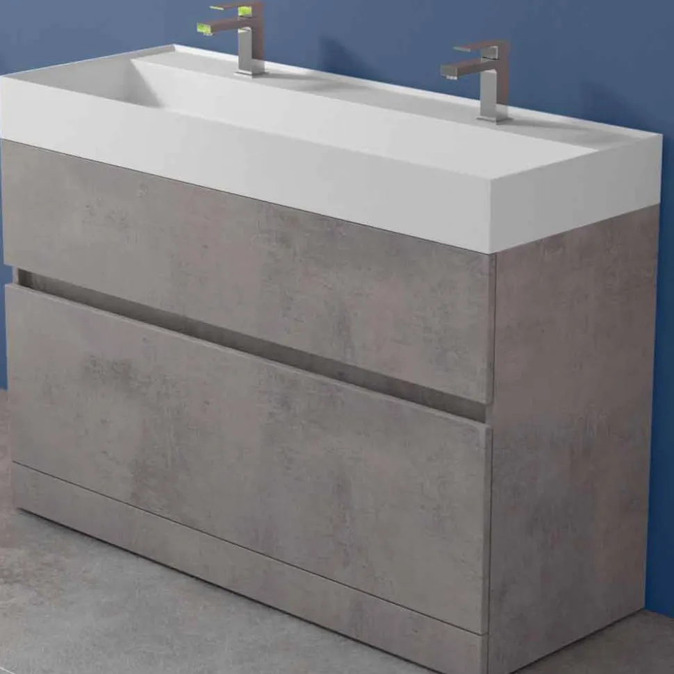 Lavabo Doppio con Mobile da Terra Design da Bagno Moderno in Laminato - Pompei