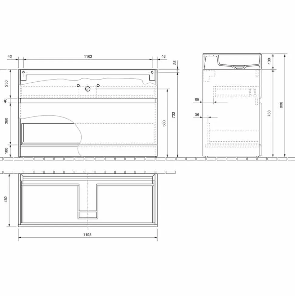 Lavabo Doppio con Mobile da Terra Design da Bagno Moderno in Laminato - Pompei