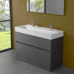 Lavabo Doppio con Mobile da Terra Design da Bagno Moderno in Laminato - Pompei