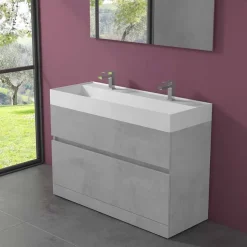 Lavabo Doppio con Mobile da Terra Design da Bagno Moderno in Laminato - Pompei