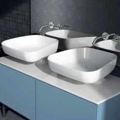 Lavabo doppio da appoggio in ceramica moderno fatto in Italia, Reale