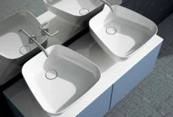 Lavabo doppio da appoggio in ceramica moderno fatto in Italia, Reale