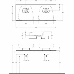 Lavabo doppio da appoggio in ceramica moderno fatto in Italia, Reale