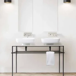 Lavabo doppio da appoggio in ceramica moderno fatto in Italia, Reale