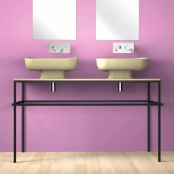 Lavabo doppio da appoggio in ceramica moderno fatto in Italia, Reale