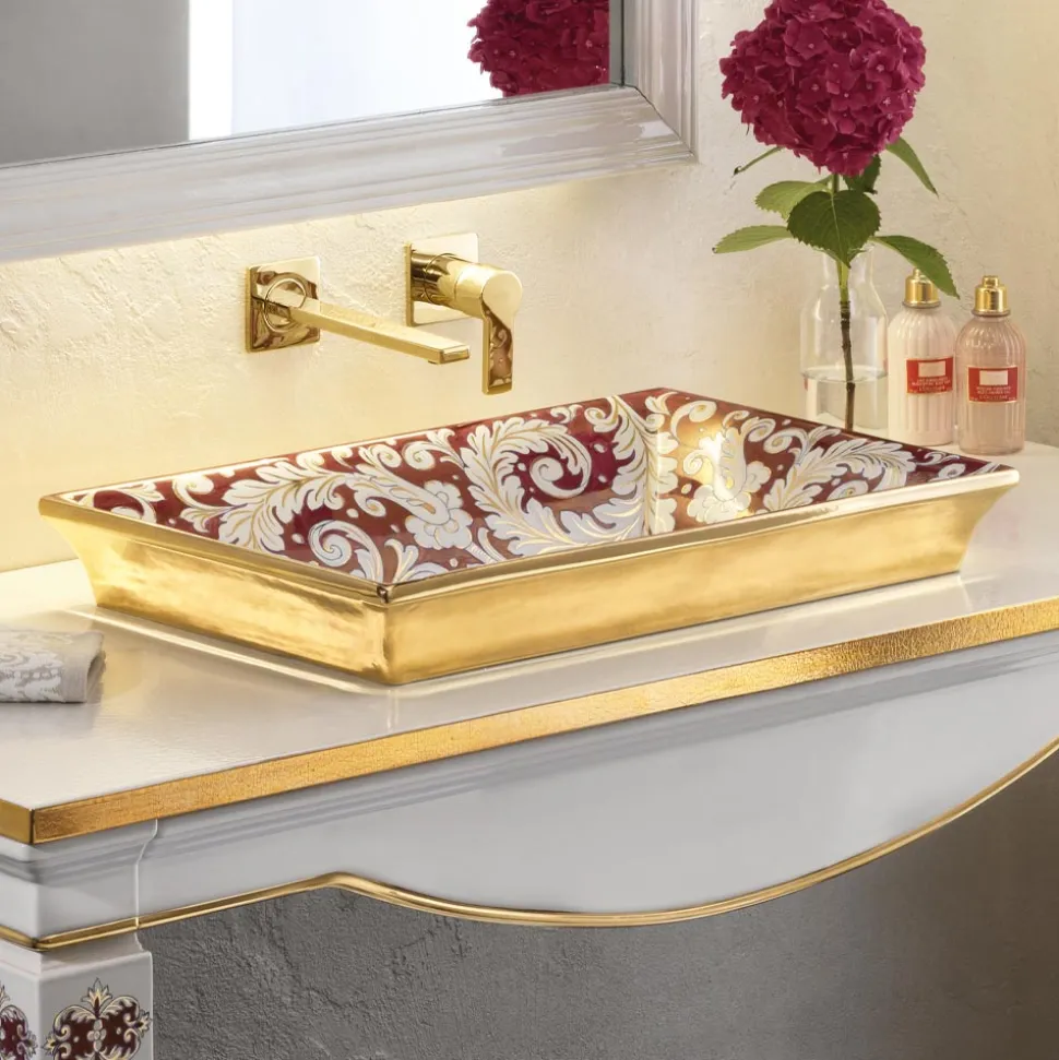 Lavabo Fuso a Mano in Fire Clay con Decori Colorati Made in Italy - Aulente