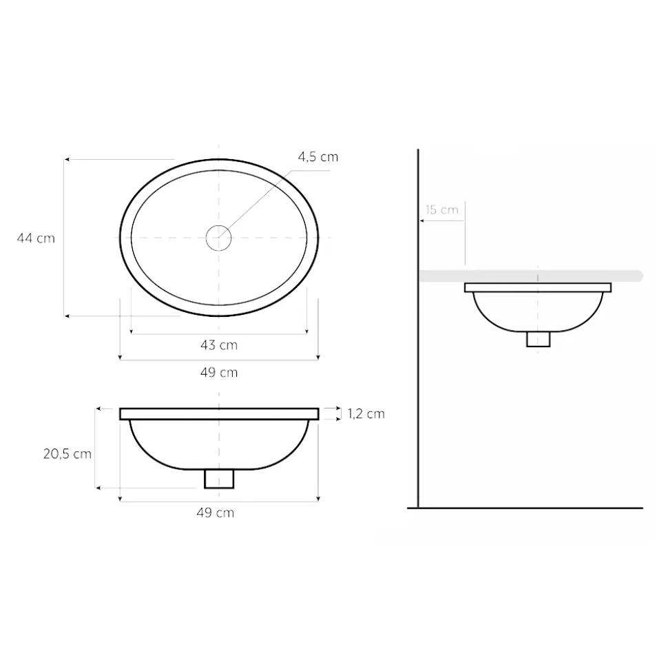 Lavabo Incassato in Fire Clay con Banda in Diverse Finiture Made in Italy - Erioli