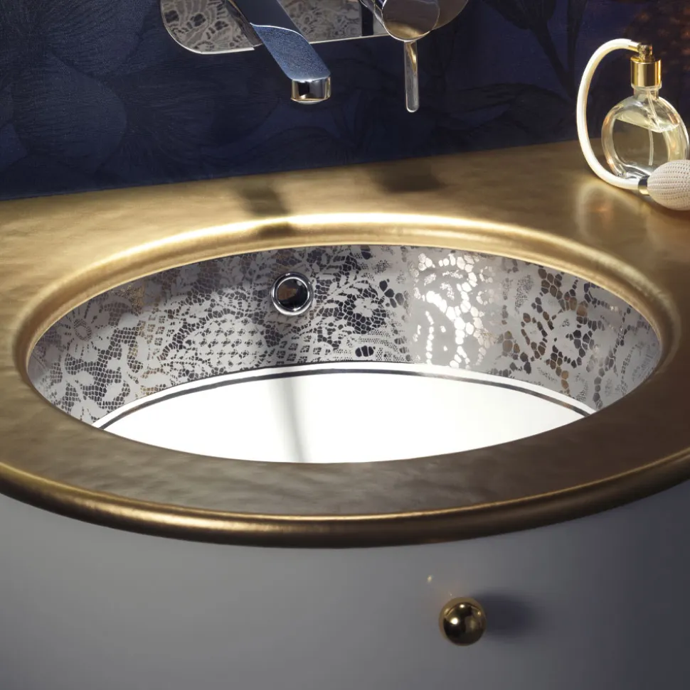 Lavabo Incassato in Fire Clay con Banda in Pizzo Platino Made in Italy - Erioli