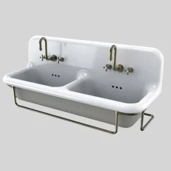 Lavabo in ceramica colorata vintage a doppia vasca con base sospesa Danny