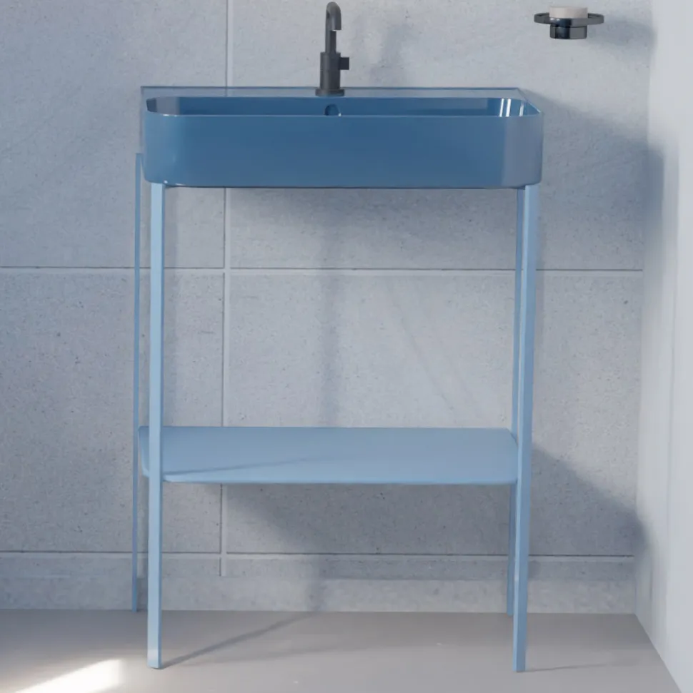 Lavabo in Ceramica con Struttura a Terra con Ripiano Made in Italy - Graffa