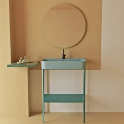 Lavabo in Ceramica con Struttura a Terra con Ripiano Made in Italy - Graffa