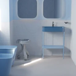 Lavabo in Ceramica con Struttura a Terra con Ripiano Made in Italy - Graffa