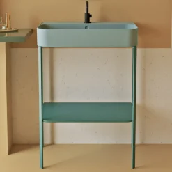 Lavabo in Ceramica con Struttura a Terra con Ripiano Made in Italy - Graffa