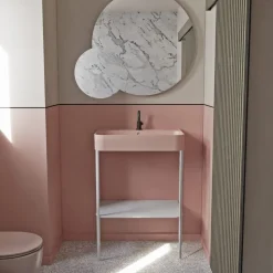 Lavabo in Ceramica con Struttura a Terra con Ripiano Made in Italy - Graffa