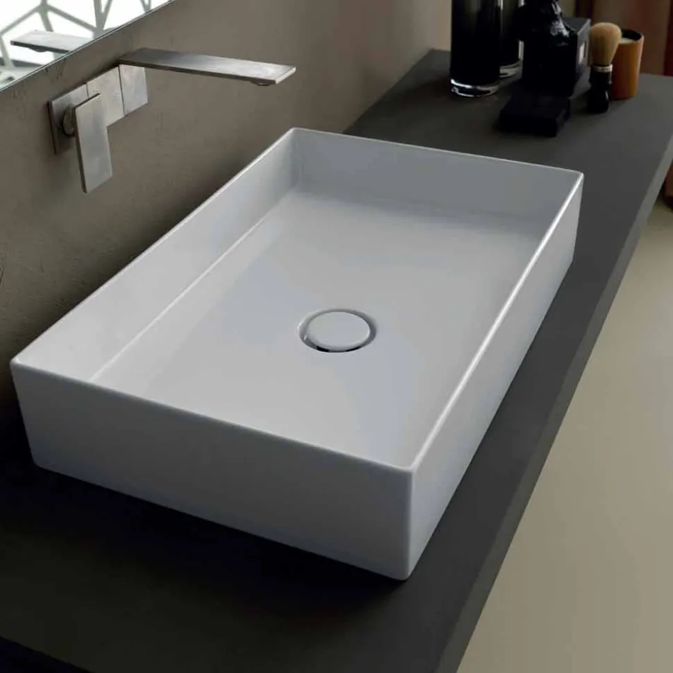 Lavabo in ceramica da appoggio design moderno Sun 60x37, made in Italy