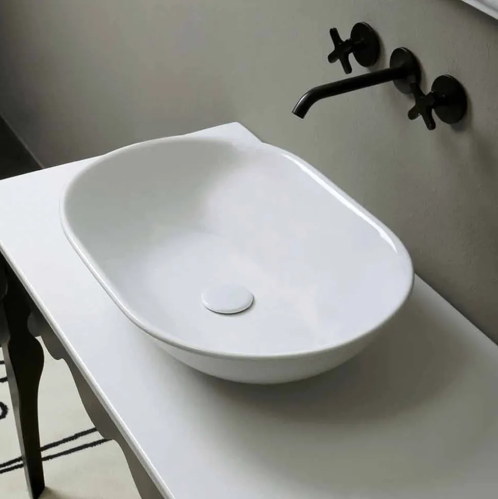 Lavabo in ceramica di design moderno da appoggio made in Italy
