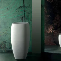 Lavabo in ceramica freestanding design moderno Gaiola, made in Italy
