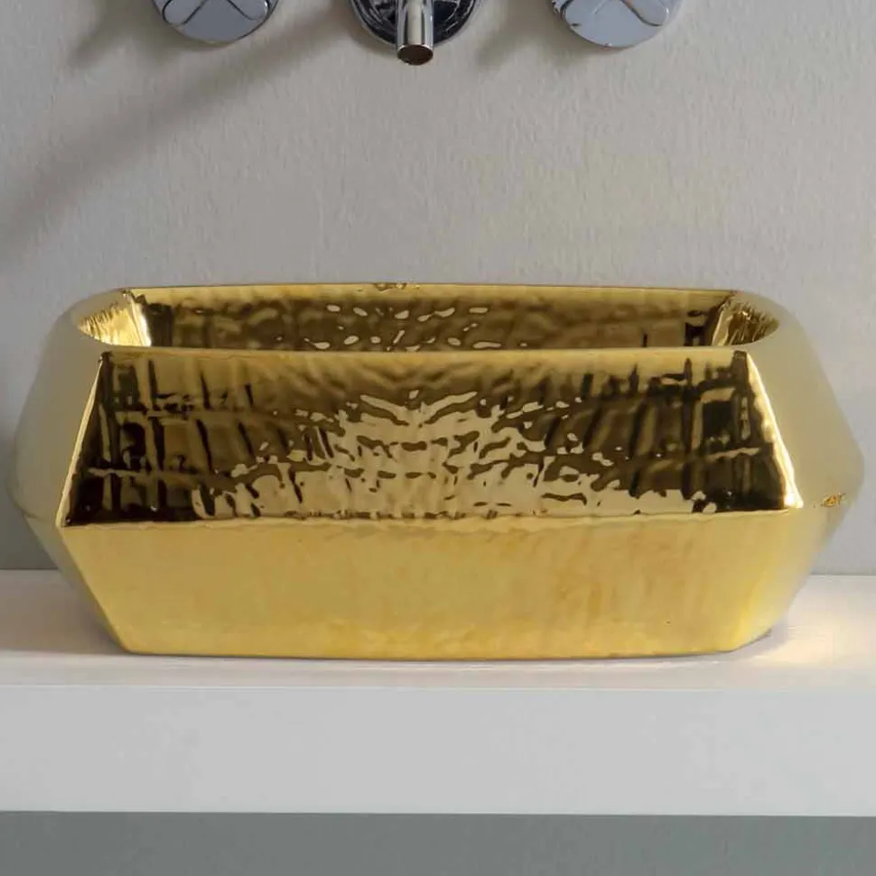 Lavabo in ceramica oro da appoggio moderno prodotto in Italia Simon