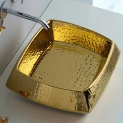 Lavabo in ceramica oro da appoggio moderno prodotto in Italia Simon