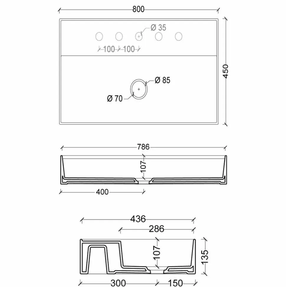 Lavabo in ceramica sospeso design moderno Sun 80x45 cm, made in Italy