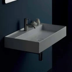 Lavabo in ceramica sospeso design moderno Sun 80x45 cm, made in Italy