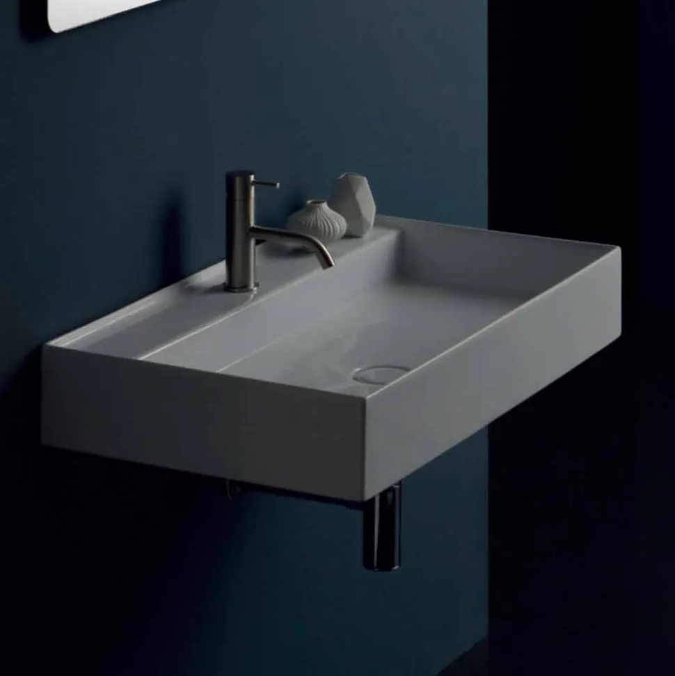 Lavabo in ceramica sospeso design moderno Sun 80x45 cm, made in Italy