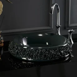 Lavabo in Porcellana con Petali Applicati a Mano Made in Italy - Amarone