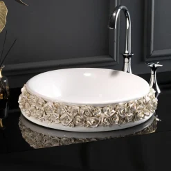 Lavabo in Porcellana con Petali Applicati a Mano Made in Italy - Amarone
