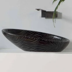 Lavabo moderno da appoggio ceramica zebrata argento made Italy Glossy