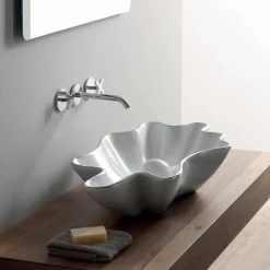 Lavabo moderno da appoggio in ceramica bianco fatto in Italia Rayan