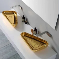 Lavabo moderno da appoggio in ceramica oro fatto in Italia Sofia