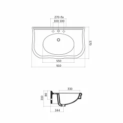 Lavabo Moderno da Parete con o senza Gambe, L90 cm in Ceramica Avise