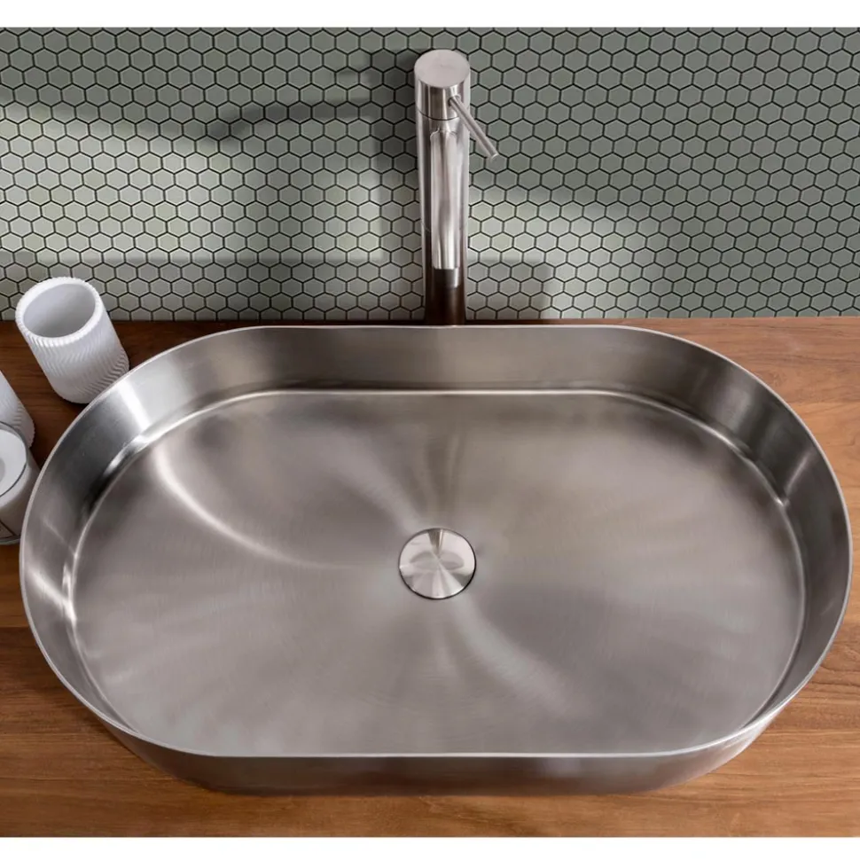 Lavabo Ovale da Appoggio in Acciaio Inox in Diverse Finiture - Anemone