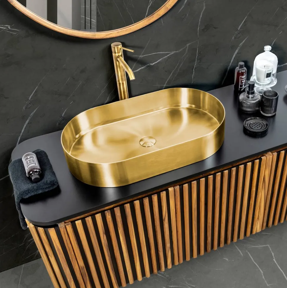 Lavabo Ovale da Appoggio in Acciaio Inox in Diverse Finiture - Anemone