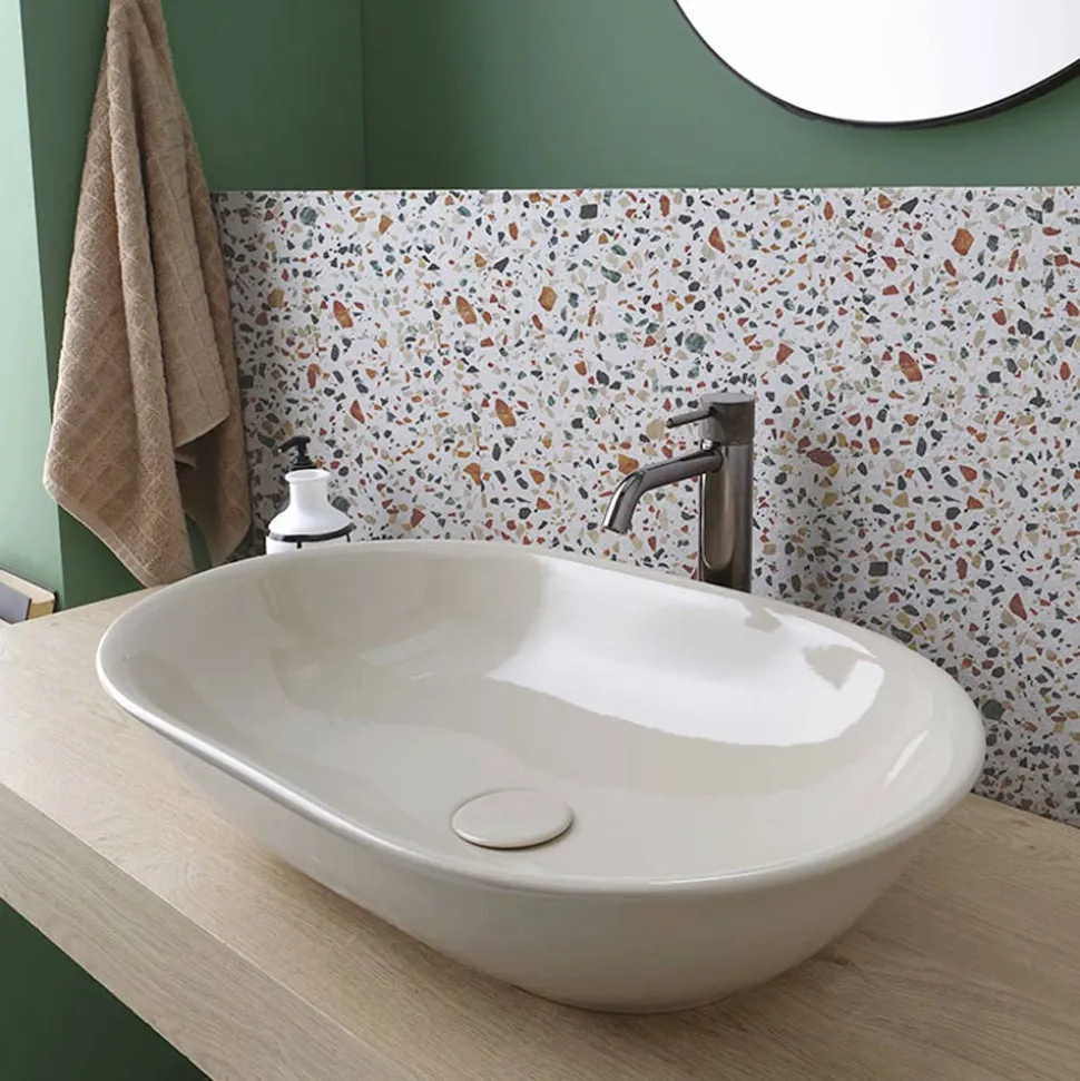 Lavabo Ovale da Appoggio in Ceramica Lucida L 58 cm Made in Italy - Nelly
