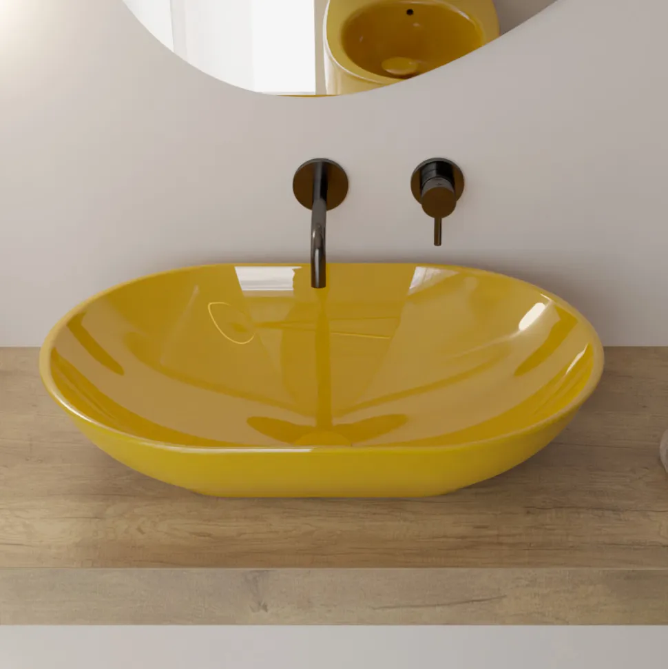Lavabo Ovale da Appoggio in Ceramica Lucida L 58 cm Made in Italy - Nelly