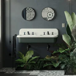 Lavabo per il Bagno Doppio con Struttura Rettangolare e in Ceramica - Kevin